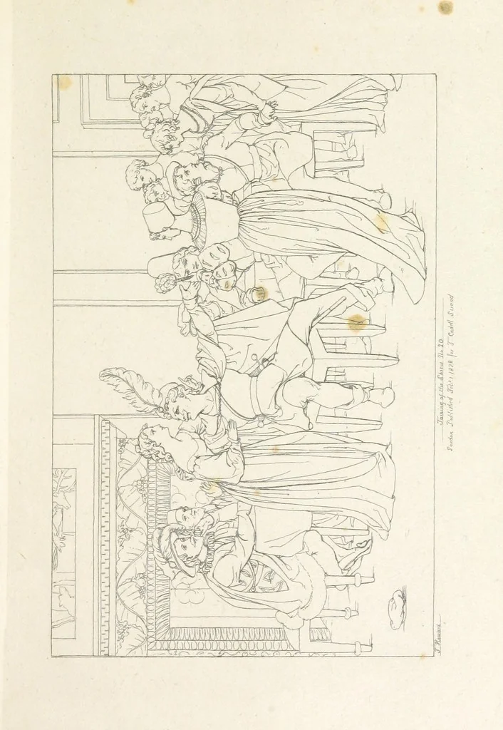 An illustration from The Spirit of the Plays of Shakspeare exhibited in a Series of Outline Plates, illustrative of the story of each play ... With quotations and descriptions. L.P, 1833, leaf 213