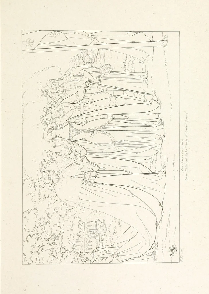 An illustration from The Spirit of the Plays of Shakspeare exhibited in a Series of Outline Plates, illustrative of the story of each play ... With quotations and descriptions. L.P, 1833, leaf 289