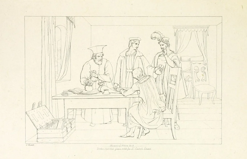 An illustration from The Spirit of the Plays of Shakspeare exhibited in a Series of Outline Plates, illustrative of the story of each play ... With quotations and descriptions. L.P, 1833, leaf 35