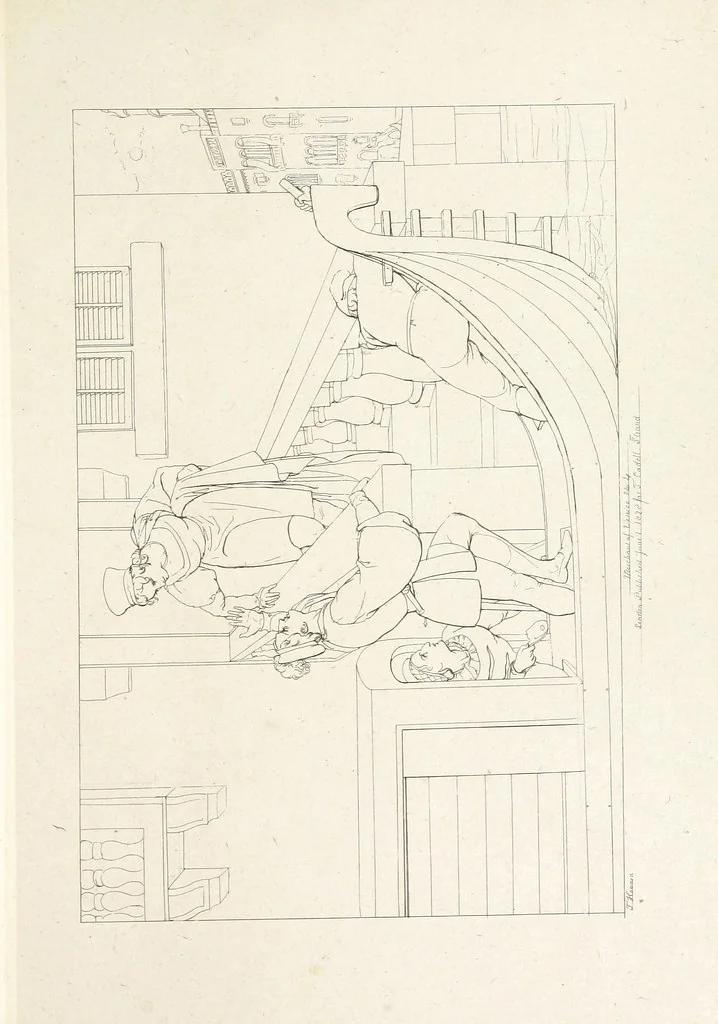 An illustration from The Spirit of the Plays of Shakspeare exhibited in a Series of Outline Plates, illustrative of the story of each play ... With quotations and descriptions. L.P, 1833, leaf 39