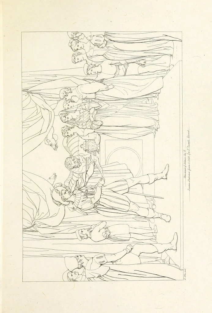 An illustration from The Spirit of the Plays of Shakspeare exhibited in a Series of Outline Plates, illustrative of the story of each play ... With quotations and descriptions. L.P, 1833, leaf 47