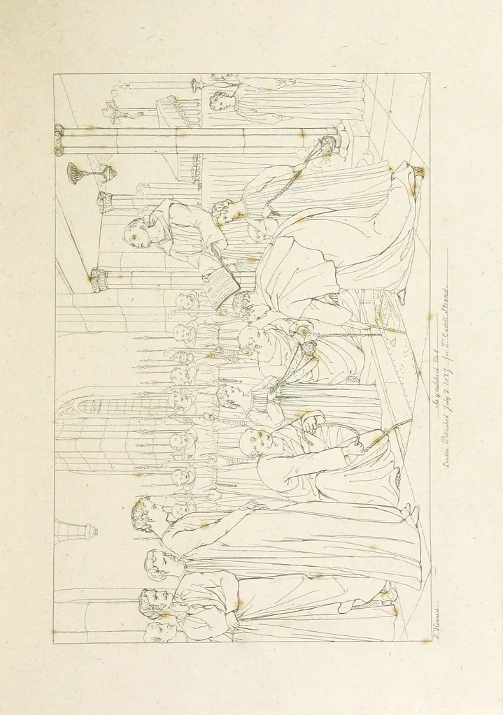 An illustration from The Spirit of the Plays of Shakspeare exhibited in a Series of Outline Plates, illustrative of the story of each play ... With quotations and descriptions. L.P, 1833, leaf 85