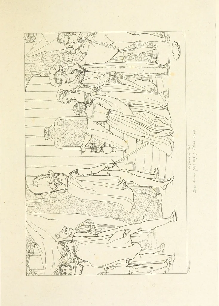 An illustration from The Spirit of the Plays of Shakspeare exhibited in a Series of Outline Plates, illustrative of the story of each play ... With quotations and descriptions. L.P, 1833, leaf 87