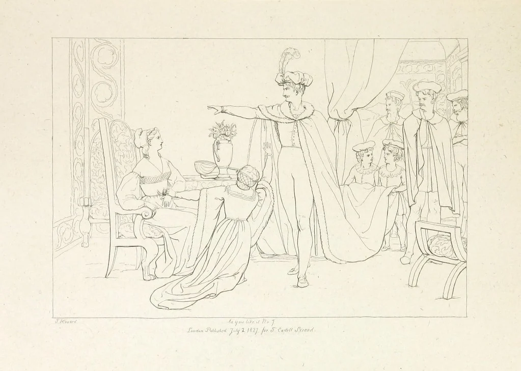 An illustration from The Spirit of the Plays of Shakspeare exhibited in a Series of Outline Plates, illustrative of the story of each play ... With quotations and descriptions. L.P, 1833, leaf 97