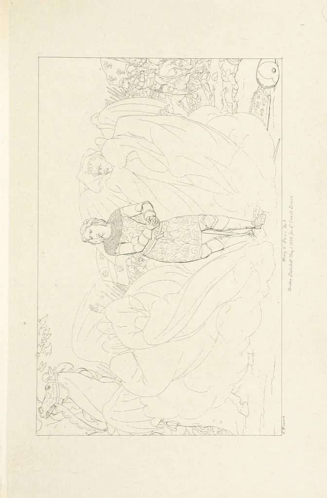 An illustration from The Spirit of the Plays of Shakspeare exhibited in a Series of Outline Plates, illustrative of the story of each play ... With quotations and descriptions. L.P, 1833, leaf 235