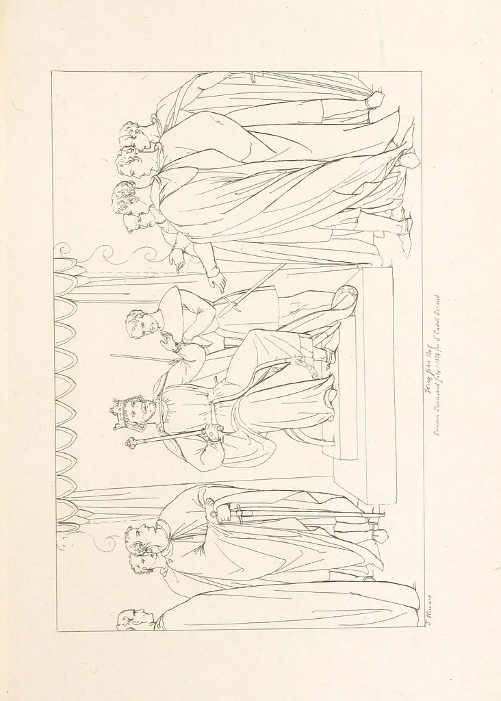 An illustration from The Spirit of the Plays of Shakspeare exhibited in a Series of Outline Plates, illustrative of the story of each play ... With quotations and descriptions. L.P, 1833, leaf 45