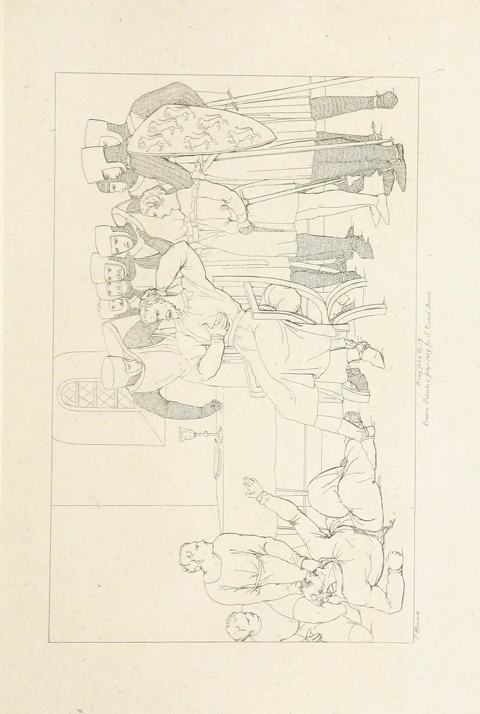 An illustration from The Spirit of the Plays of Shakspeare exhibited in a Series of Outline Plates, illustrative of the story of each play ... With quotations and descriptions. L.P, 1833, leaf 57