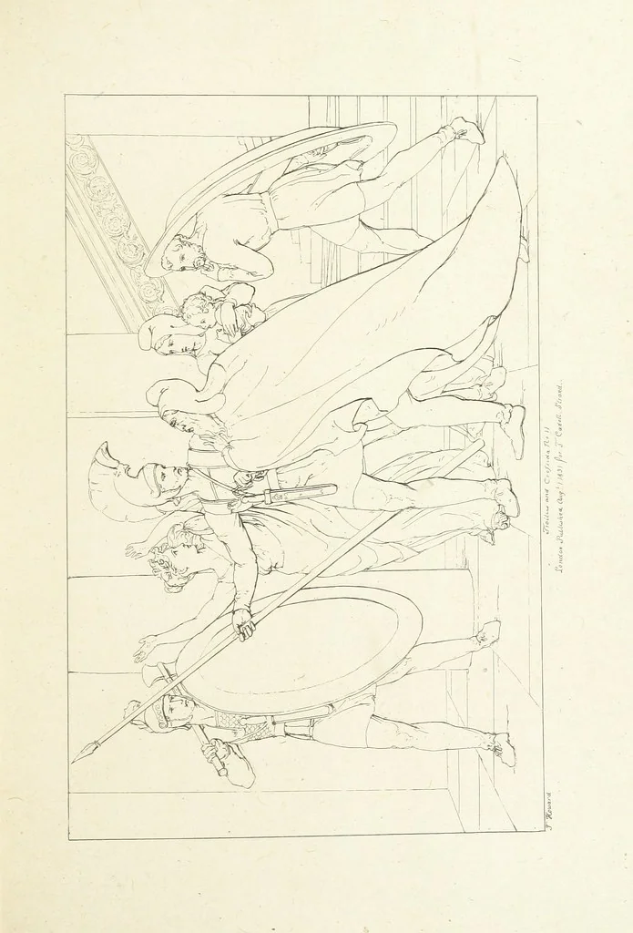 An illustration from The Spirit of the Plays of Shakspeare exhibited in a Series of Outline Plates, illustrative of the story of each play ... With quotations and descriptions. L.P, 1833, leaf 105