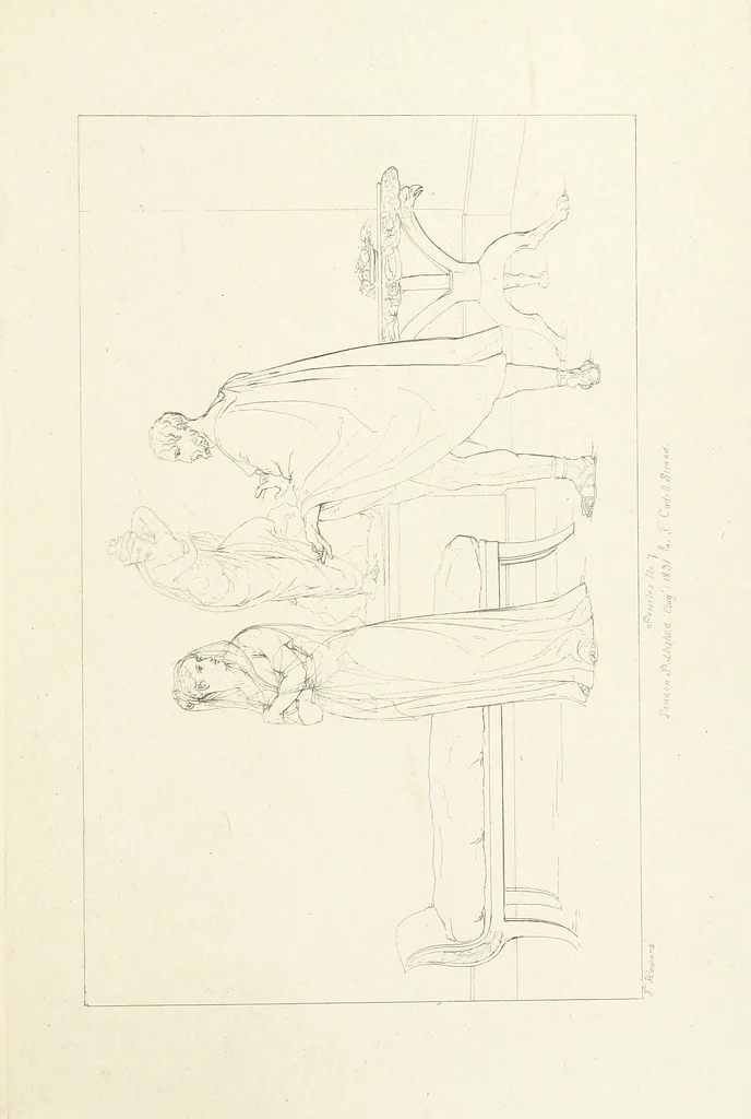 An illustration from The Spirit of the Plays of Shakspeare exhibited in a Series of Outline Plates, illustrative of the story of each play ... With quotations and descriptions. L.P, 1833, leaf 299