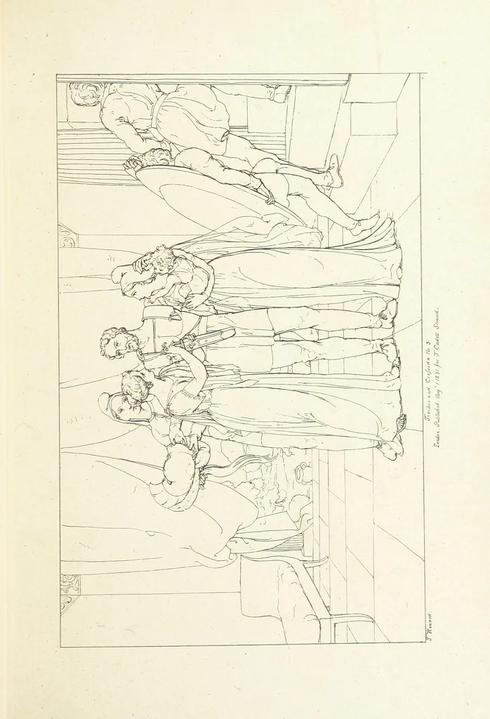 An illustration from The Spirit of the Plays of Shakspeare exhibited in a Series of Outline Plates, illustrative of the story of each play ... With quotations and descriptions. L.P, 1833, leaf 89