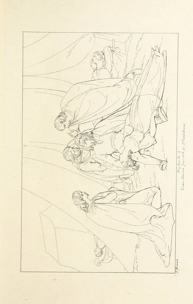 An illustration from The Spirit of the Plays of Shakspeare exhibited in a Series of Outline Plates, illustrative of the story of each play ... With quotations and descriptions. L.P, 1833, leaf 129