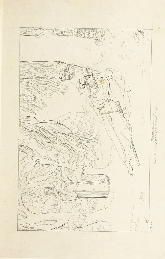 An illustration from The Spirit of the Plays of Shakspeare exhibited in a Series of Outline Plates, illustrative of the story of each play ... With quotations and descriptions. L.P, 1833, leaf 179