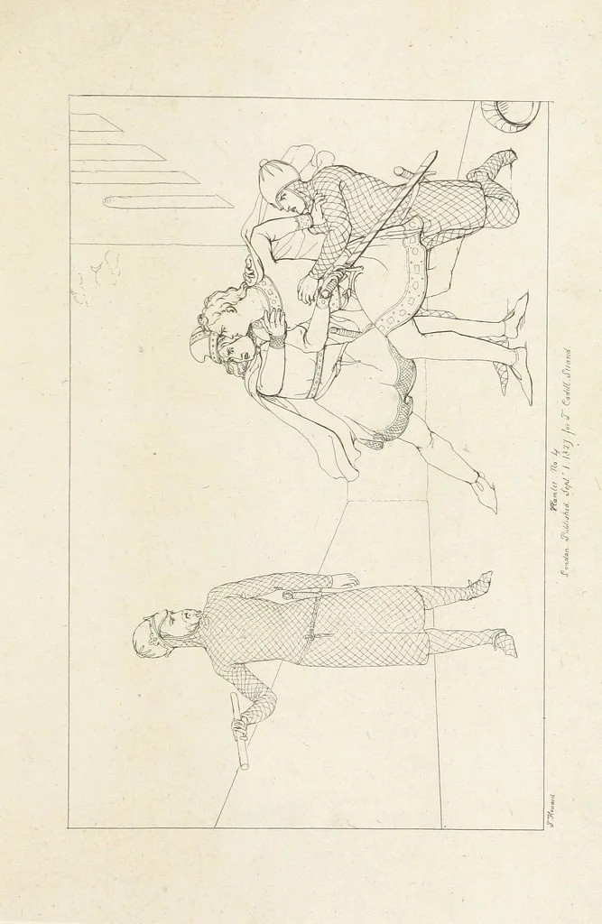An illustration from The Spirit of the Plays of Shakspeare exhibited in a Series of Outline Plates, illustrative of the story of each play ... With quotations and descriptions. L.P, 1833, leaf 185