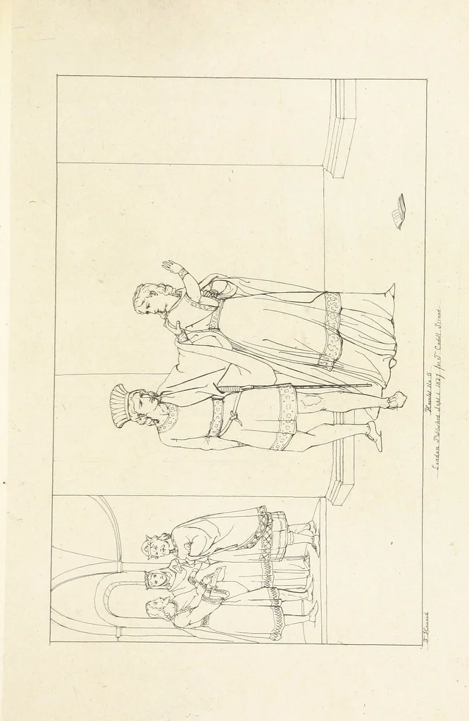An illustration from The Spirit of the Plays of Shakspeare exhibited in a Series of Outline Plates, illustrative of the story of each play ... With quotations and descriptions. L.P, 1833, leaf 189