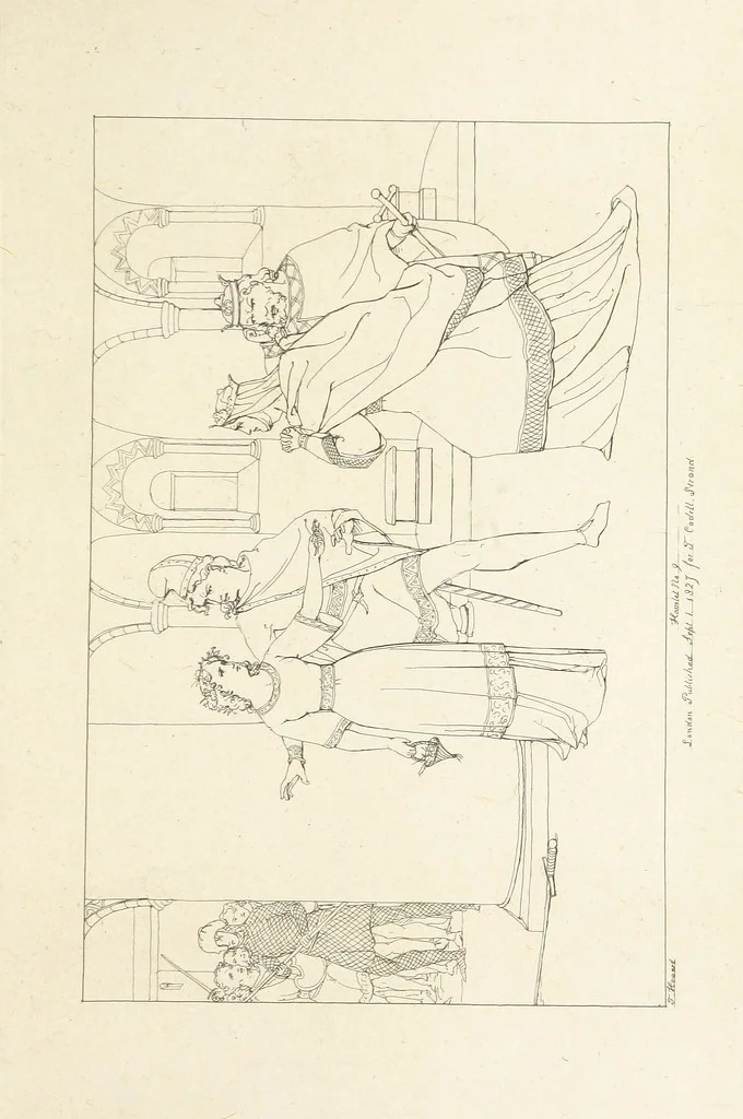 An illustration from The Spirit of the Plays of Shakspeare exhibited in a Series of Outline Plates, illustrative of the story of each play ... With quotations and descriptions. L.P, 1833, leaf 195