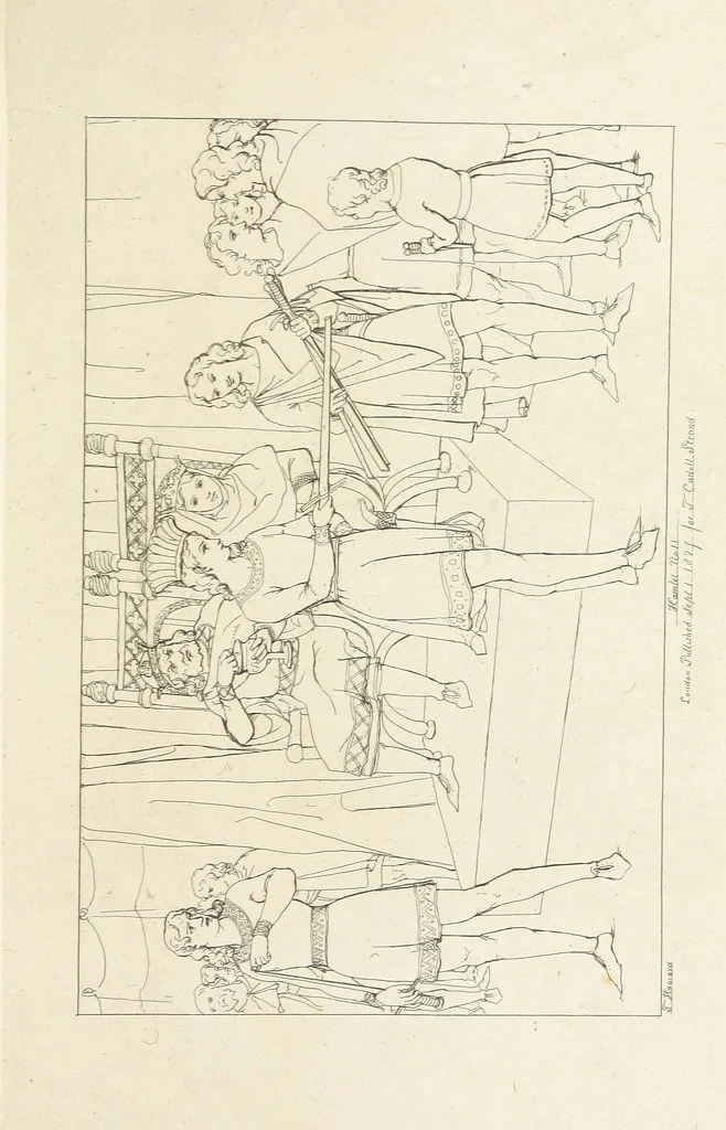 An illustration from The Spirit of the Plays of Shakspeare exhibited in a Series of Outline Plates, illustrative of the story of each play ... With quotations and descriptions. L.P, 1833, leaf 199