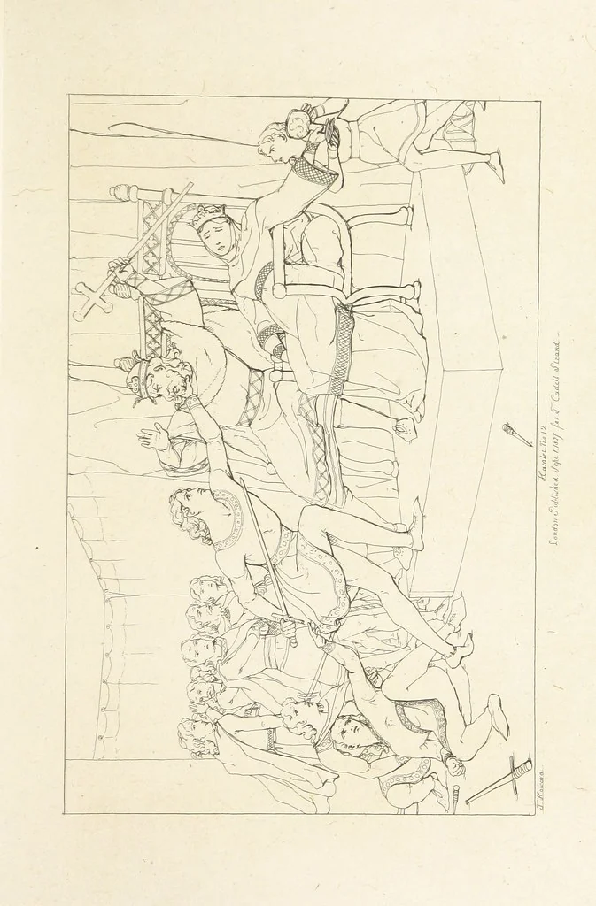 An illustration from The Spirit of the Plays of Shakspeare exhibited in a Series of Outline Plates, illustrative of the story of each play ... With quotations and descriptions. L.P, 1833, leaf 201