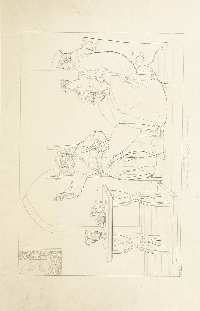 An illustration from The Spirit of the Plays of Shakspeare exhibited in a Series of Outline Plates, illustrative of the story of each play ... With quotations and descriptions. L.P, 1833, leaf 217