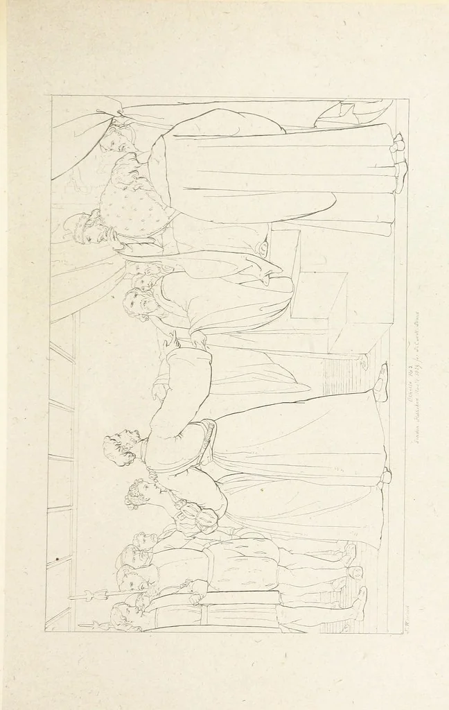 An illustration from The Spirit of the Plays of Shakspeare exhibited in a Series of Outline Plates, illustrative of the story of each play ... With quotations and descriptions. L.P, 1833, leaf 219