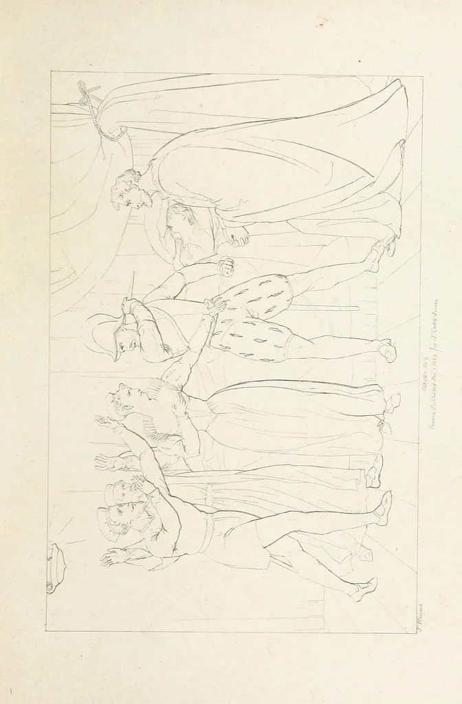 An illustration from The Spirit of the Plays of Shakspeare exhibited in a Series of Outline Plates, illustrative of the story of each play ... With quotations and descriptions. L.P, 1833, leaf 233