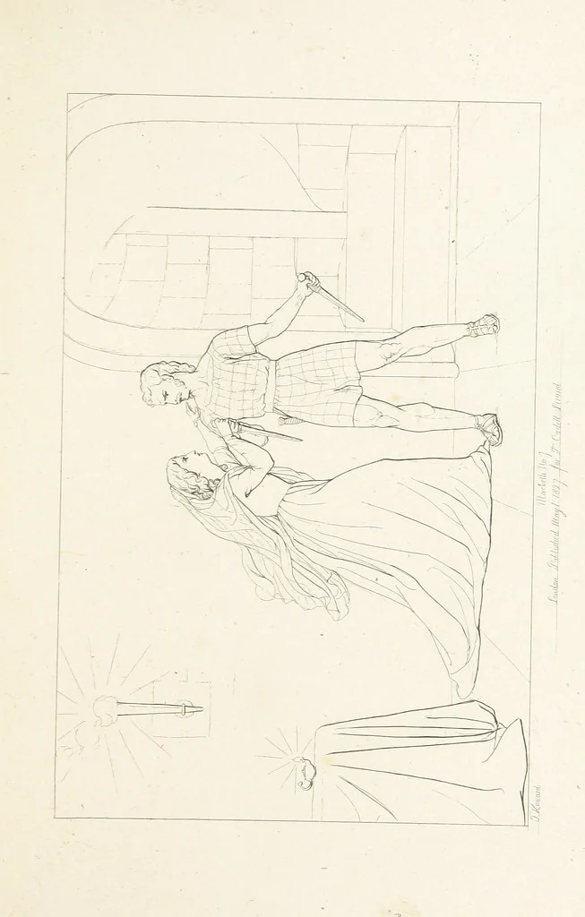 An illustration from The Spirit of the Plays of Shakspeare exhibited in a Series of Outline Plates, illustrative of the story of each play ... With quotations and descriptions. L.P, 1833, leaf 45