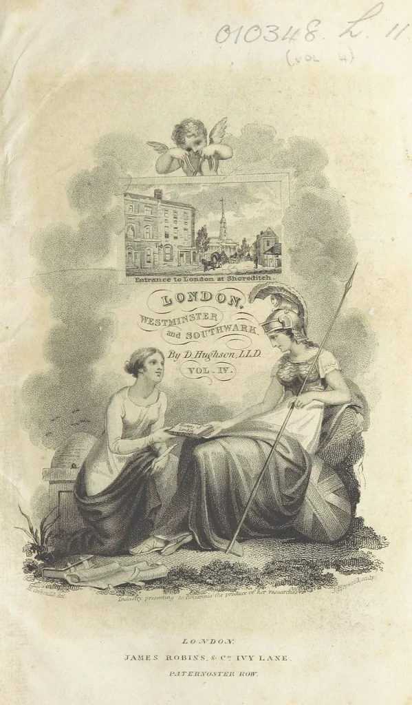 An illustration from London; being an accurate history and description of the British metropolis.] Circuit of London. (London. Westminster and Southwark.) [With maps and plates, 1825, leaf 13