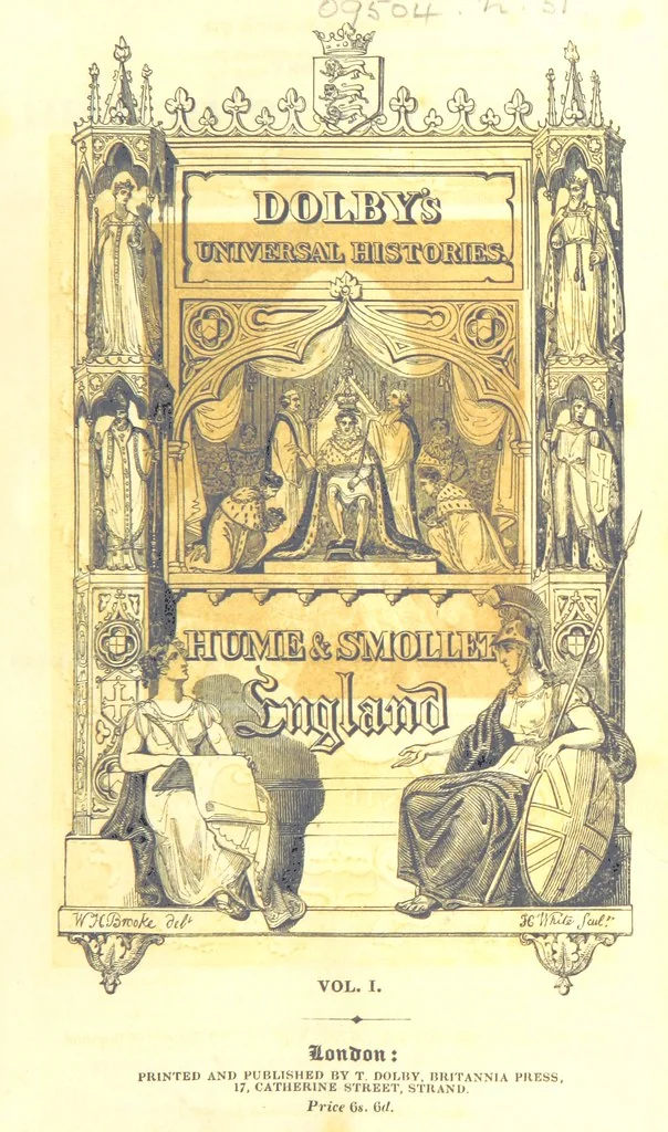 An illustration from The History of England; from the invasion of Julius Caesar to the Revolution in 1688: by D. Hume ... With a continuation, from that period to the death of George the Second, by Tobias Smollett ... and Chronological Records to the coronation of his present Majesty, George the Fourth, by John Burke ... With numerous engravings. (Historical Questions comprising a series of studies upon the most important passages in Dolby's Universal Histories; commencing with Hume and Smollet's History of England. By Robert Horner.), 1825, leaf 9