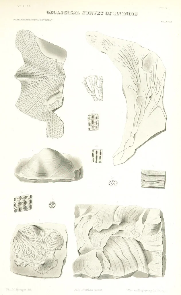 An illustration from Geological Survey of Illinois. A. H. Worthen, Director, 1866, leaf 593