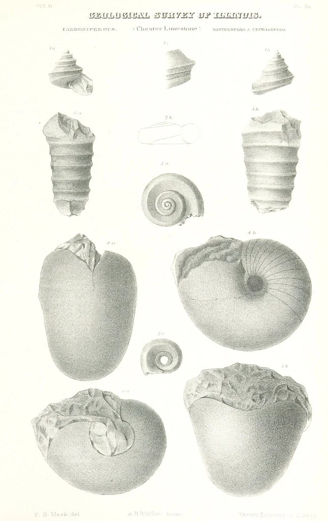 An illustration from Geological Survey of Illinois. A. H. Worthen, Director, 1866, leaf 605