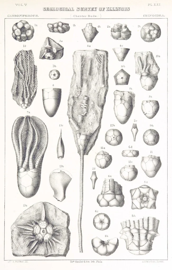 An illustration from Geological Survey of Illinois. A. H. Worthen, Director, 1866, leaf 723