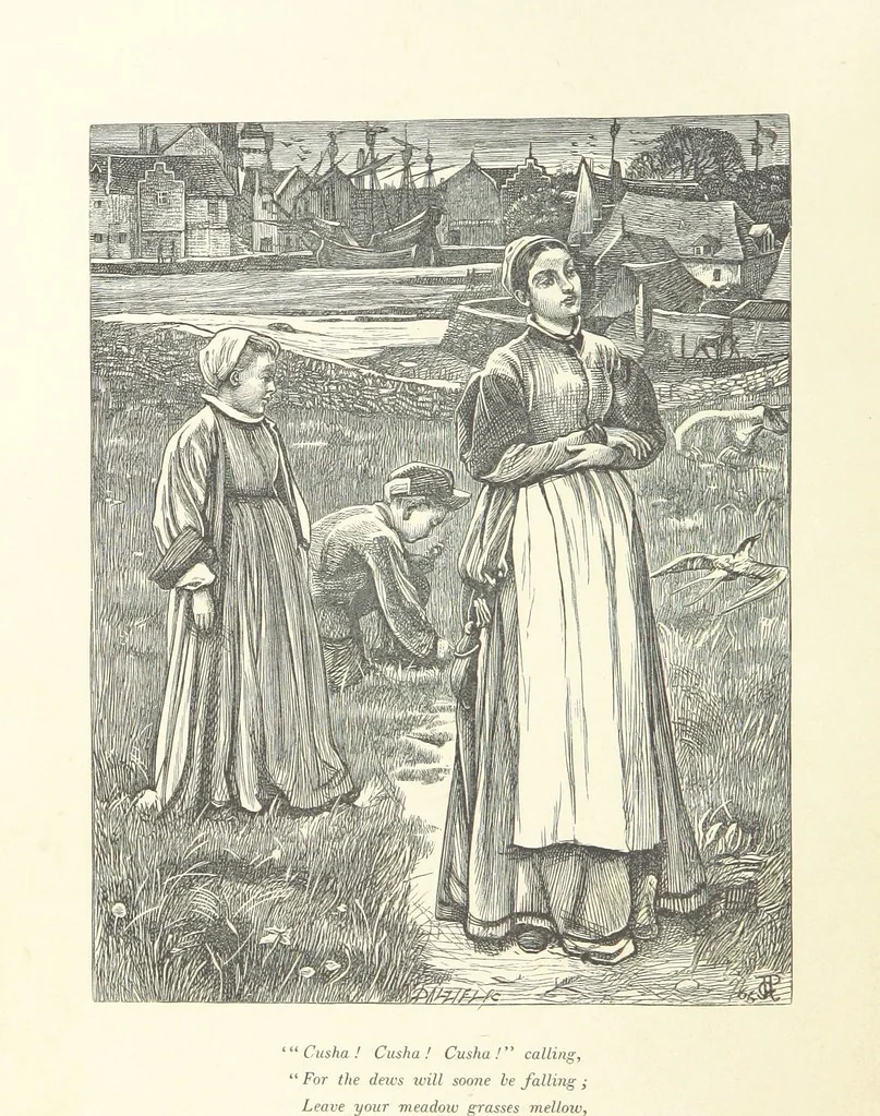An illustration from Poems ... With illustrations by G. J. Pinwell, E. J. Poynter, ... engraved by the Brothers Dalziel, 1867, leaf 10