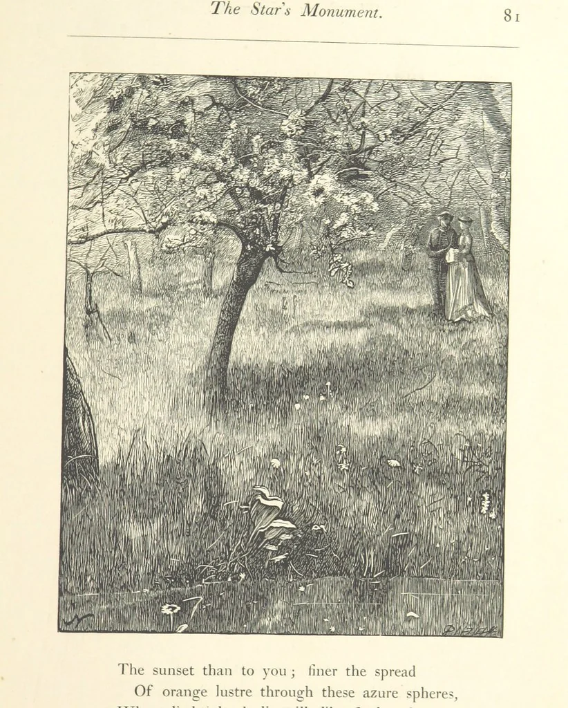 An illustration from Poems ... With illustrations by G. J. Pinwell, E. J. Poynter, ... engraved by the Brothers Dalziel, 1867, leaf 105