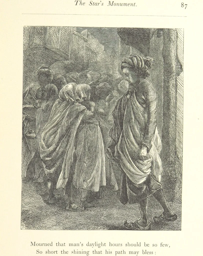 An illustration from Poems ... With illustrations by G. J. Pinwell, E. J. Poynter, ... engraved by the Brothers Dalziel, 1867, leaf 111