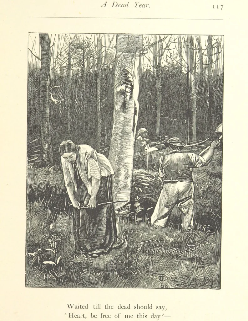 An illustration from Poems ... With illustrations by G. J. Pinwell, E. J. Poynter, ... engraved by the Brothers Dalziel, 1867, leaf 141