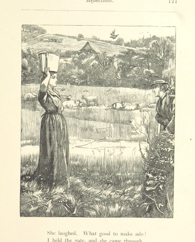 An illustration from Poems ... With illustrations by G. J. Pinwell, E. J. Poynter, ... engraved by the Brothers Dalziel, 1867, leaf 145