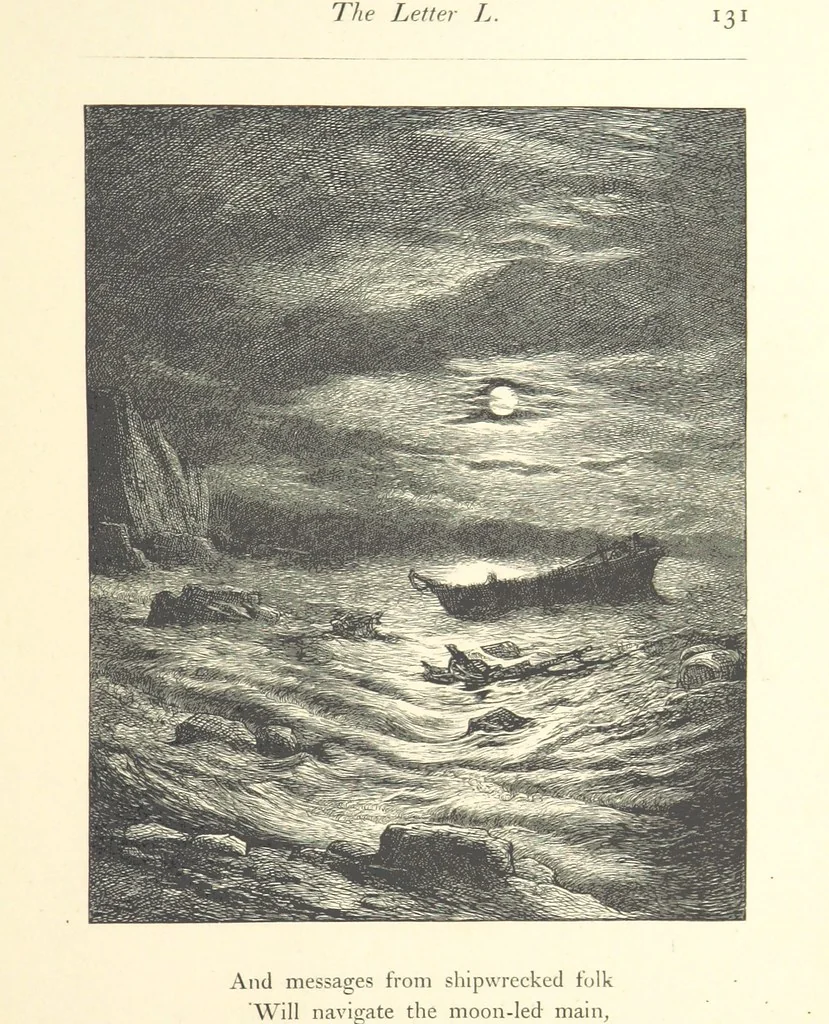 An illustration from Poems ... With illustrations by G. J. Pinwell, E. J. Poynter, ... engraved by the Brothers Dalziel, 1867, leaf 155