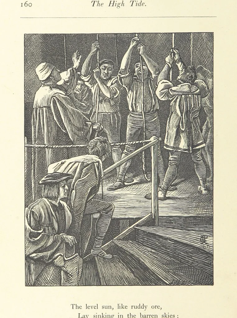 An illustration from Poems ... With illustrations by G. J. Pinwell, E. J. Poynter, ... engraved by the Brothers Dalziel, 1867, leaf 184