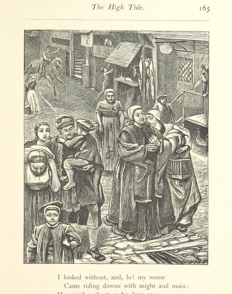 An illustration from Poems ... With illustrations by G. J. Pinwell, E. J. Poynter, ... engraved by the Brothers Dalziel, 1867, leaf 189