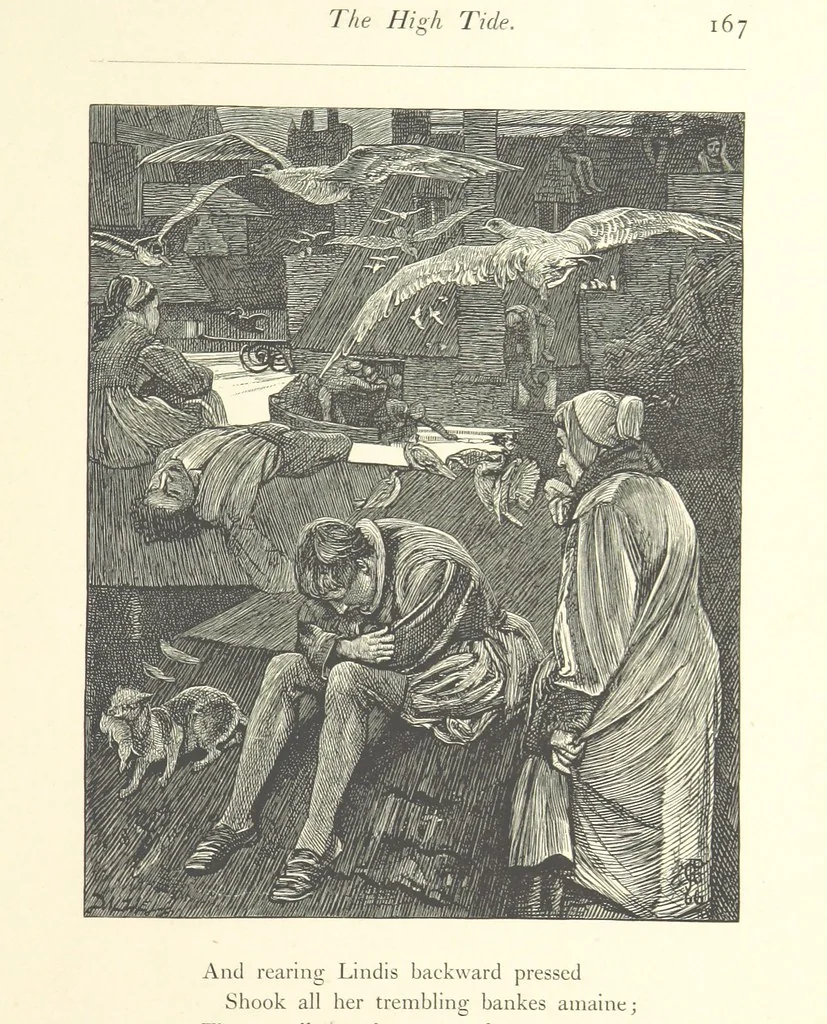 An illustration from Poems ... With illustrations by G. J. Pinwell, E. J. Poynter, ... engraved by the Brothers Dalziel, 1867, leaf 191