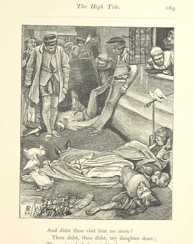 An illustration from Poems ... With illustrations by G. J. Pinwell, E. J. Poynter, ... engraved by the Brothers Dalziel, 1867, leaf 193