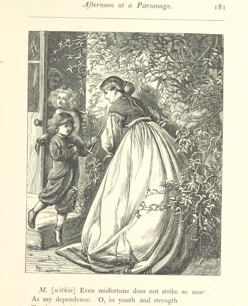 An illustration from Poems ... With illustrations by G. J. Pinwell, E. J. Poynter, ... engraved by the Brothers Dalziel, 1867, leaf 205