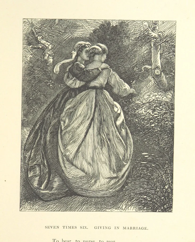 An illustration from Poems ... With illustrations by G. J. Pinwell, E. J. Poynter, ... engraved by the Brothers Dalziel, 1867, leaf 219