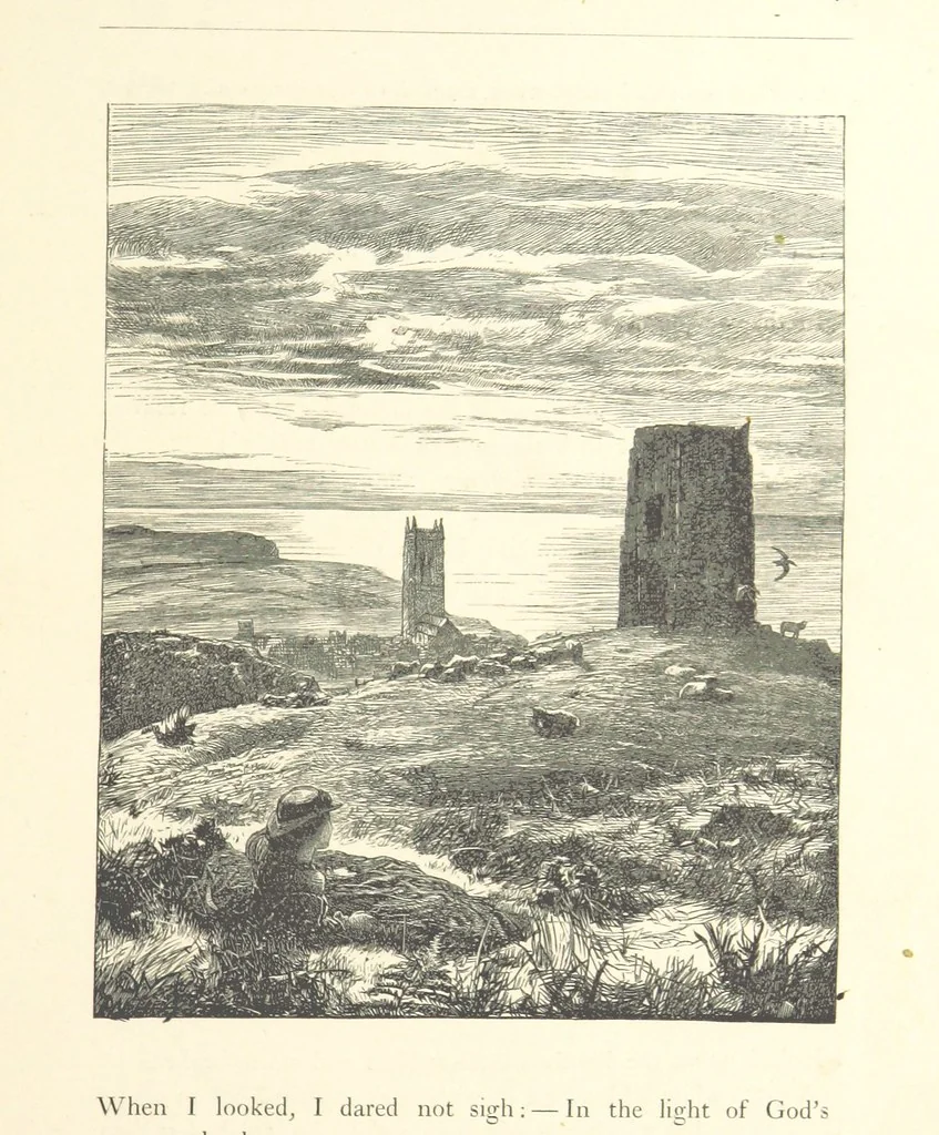 An illustration from Poems ... With illustrations by G. J. Pinwell, E. J. Poynter, ... engraved by the Brothers Dalziel, 1867, leaf 65