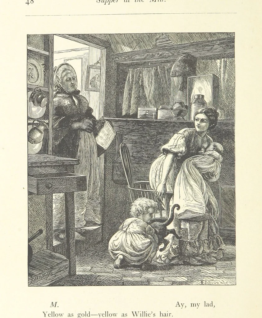 An illustration from Poems ... With illustrations by G. J. Pinwell, E. J. Poynter, ... engraved by the Brothers Dalziel, 1867, leaf 72
