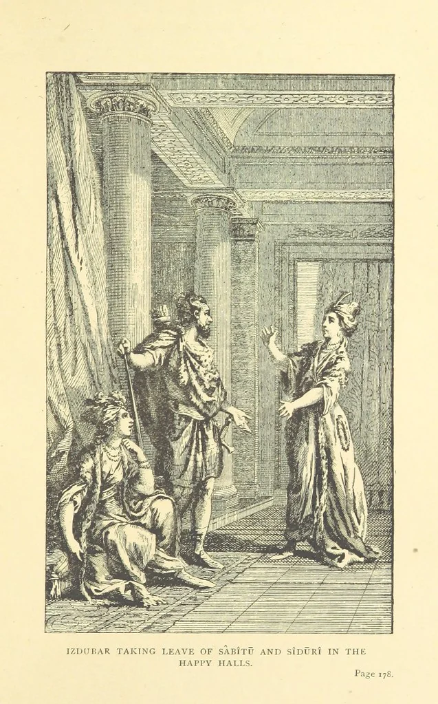 An illustration from Ishtar and Izdubar, the epic of Babylon; or, the Babylonian Goddess of Love and the Hero and Warrior King; constructed from the great Accadian Epic ... found in cuneiform inscriptions on tablets ... now deposited in the British Museum ... Restored in modern verse, by L. Le C. Hamilton, etc, 1884, leaf 221