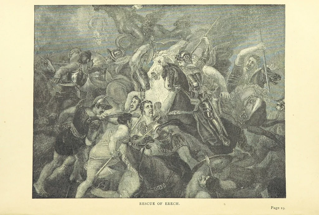 An illustration from Ishtar and Izdubar, the epic of Babylon; or, the Babylonian Goddess of Love and the Hero and Warrior King; constructed from the great Accadian Epic ... found in cuneiform inscriptions on tablets ... now deposited in the British Museum ... Restored in modern verse, by L. Le C. Hamilton, etc, 1884, leaf 50
