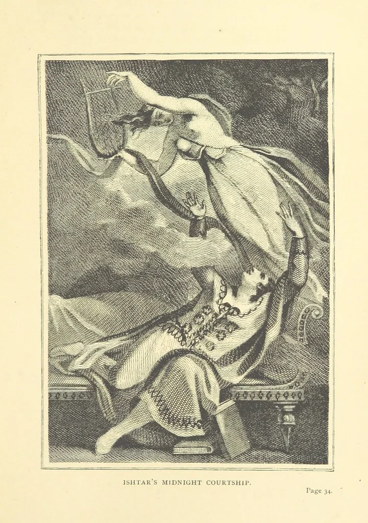 An illustration from Ishtar and Izdubar, the epic of Babylon; or, the Babylonian Goddess of Love and the Hero and Warrior King; constructed from the great Accadian Epic ... found in cuneiform inscriptions on tablets ... now deposited in the British Museum ... Restored in modern verse, by L. Le C. Hamilton, etc, 1884, leaf 67