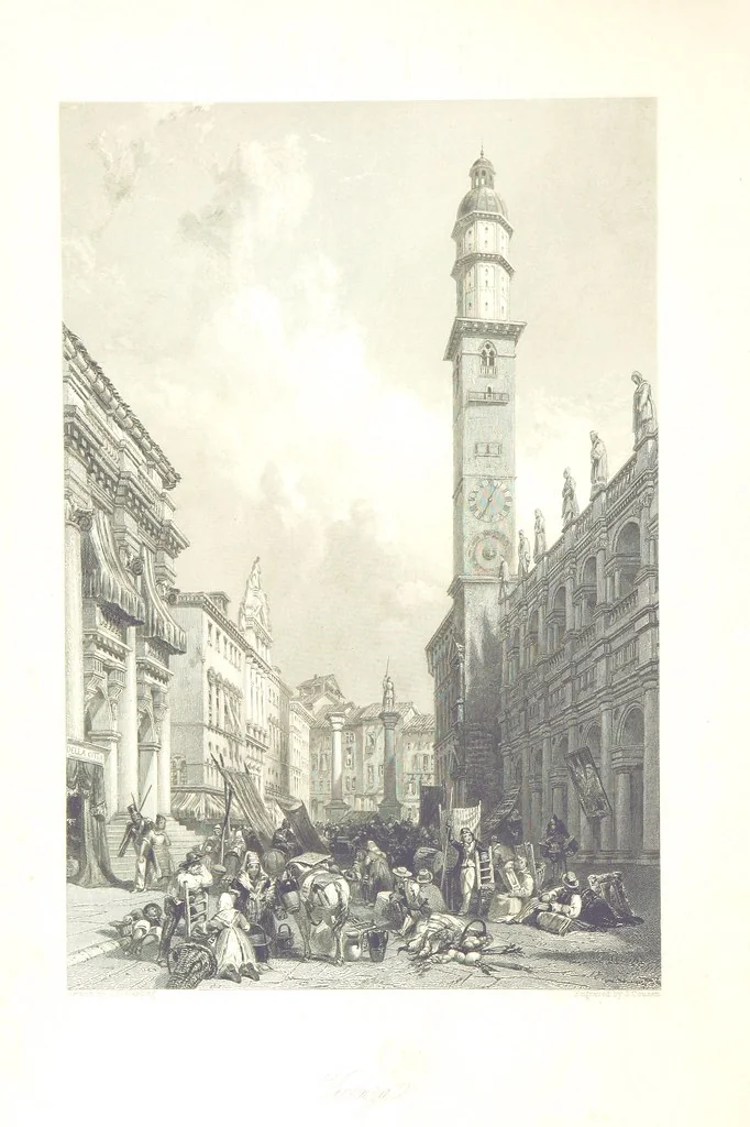 An illustration from Italy, classical, historical and picturesque. Illustrated in a series of views from drawings by Stanfield, R. A., Roberts, R. A., Harding, Prout, Leitch, Brockedon, Barnard, &c. &c. With descriptions of the scenes. Preceded by an introductory essay, on the recent history and present condition of Italy and the Italians, by Camillo Mapei (translated by David Dundas Scott), 1859, leaf 12