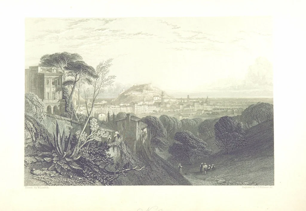An illustration from Italy, classical, historical and picturesque. Illustrated in a series of views from drawings by Stanfield, R. A., Roberts, R. A., Harding, Prout, Leitch, Brockedon, Barnard, &c. &c. With descriptions of the scenes. Preceded by an introductory essay, on the recent history and present condition of Italy and the Italians, by Camillo Mapei (translated by David Dundas Scott), 1859, leaf 130
