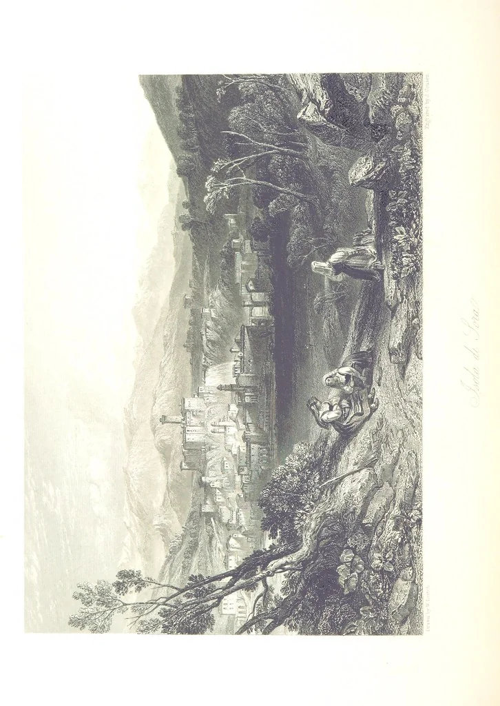 An illustration from Italy, classical, historical and picturesque. Illustrated in a series of views from drawings by Stanfield, R. A., Roberts, R. A., Harding, Prout, Leitch, Brockedon, Barnard, &c. &c. With descriptions of the scenes. Preceded by an introductory essay, on the recent history and present condition of Italy and the Italians, by Camillo Mapei (translated by David Dundas Scott), 1859, leaf 378